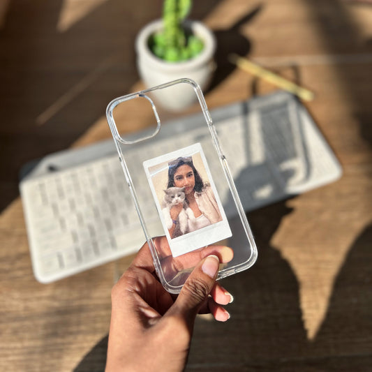 Polaroid iphone clear case girl with a dog